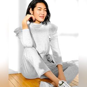 COZY BELTED PUFF SLEEVE LOUNGE JUMPSUIT